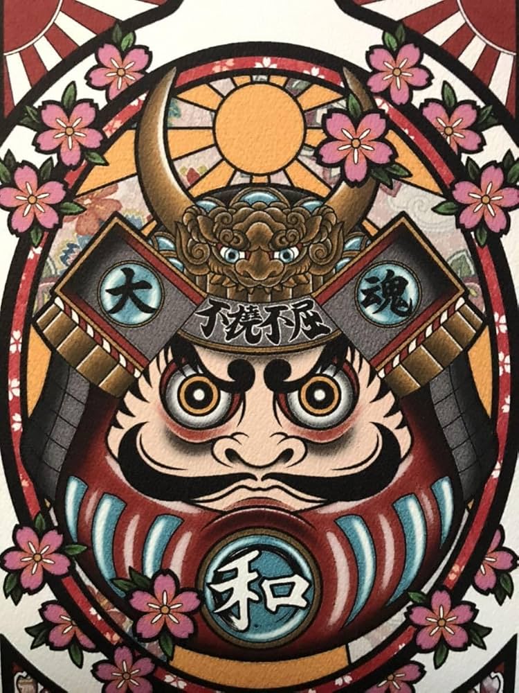 ⭐️絵画　アート　soulアート 魂art 【◉魔除け】 Amazon.co.jp: 和風 魔除け イラスト 武者ダルマ 不撓不屈 大和